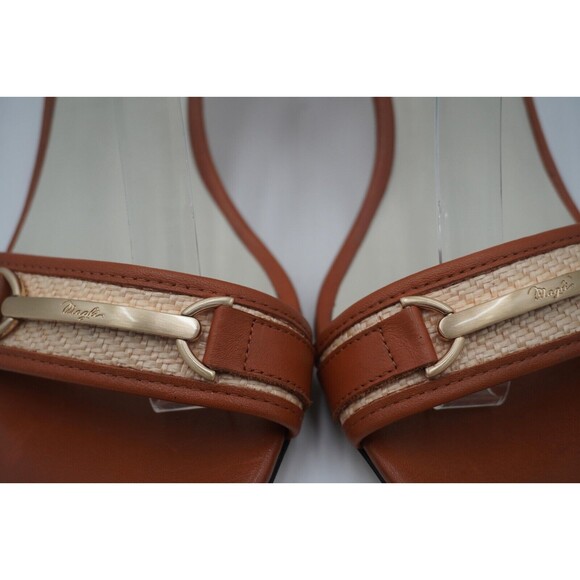 Monica by Bruno Magli Cognac leather stiletto ankle strap open-toe heel Sz 40.5 - Picture 15 of 16